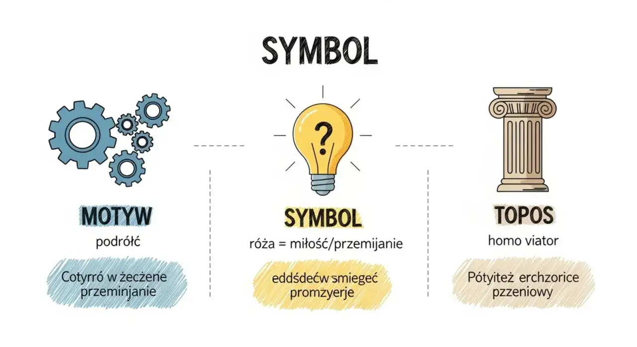 infografika motyw literacki topos symbol różnice
